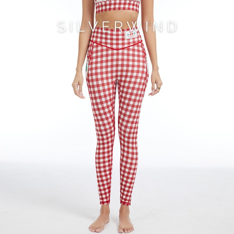 【SILVERWIND】甜心暖格印花高强紧身裤速干跑步健身瑜伽紧身裤 - 女装运动裤 - 精油 