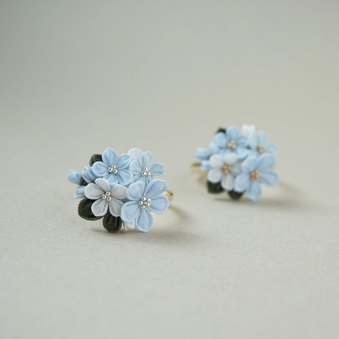 2025春季系列 勿忘草 Forget-me-not 细工布花戒指 - 戒指 - 棉 