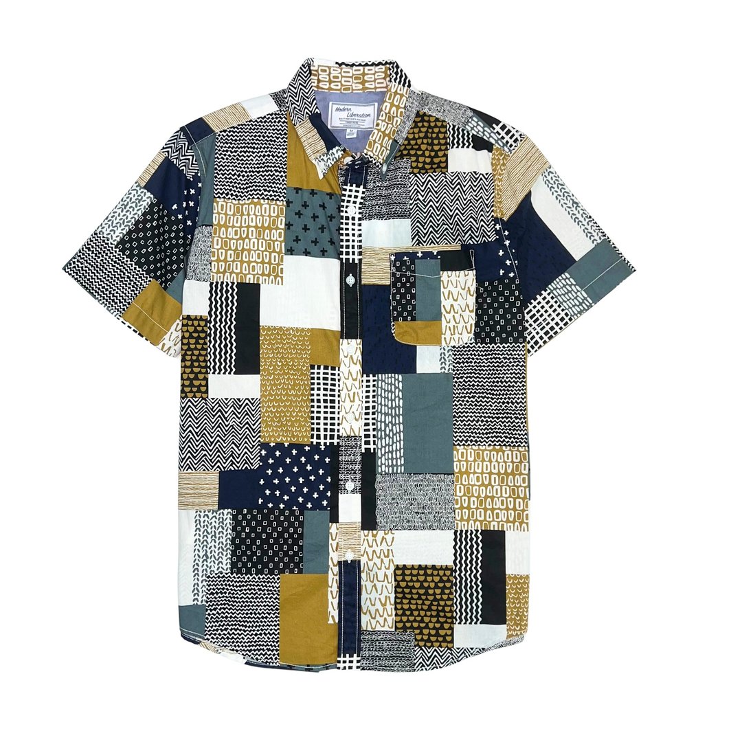 Men's Patchwork Shirt 男装拚布图案衬衫 - 卡其 - 男装衬衫 - 棉 卡其色