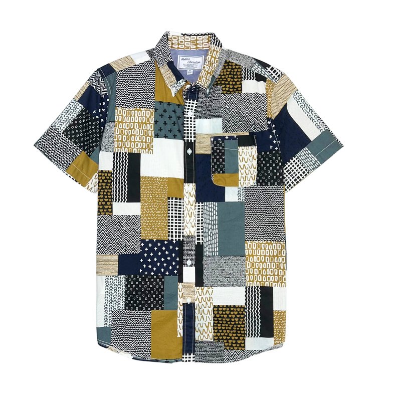 Men's Patchwork Shirt 男装拚布图案衬衫 - 卡其 - 男装衬衫 - 棉．麻 卡其色