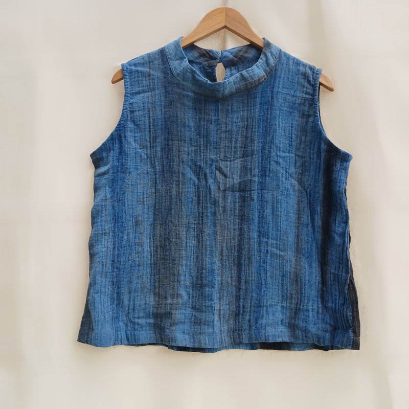 天然扎染棉质服饰、夏季削肩衬衫、靛蓝扎染。 - 女装上衣 - 棉．麻 蓝色