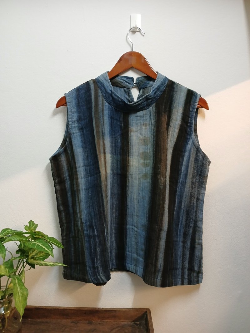 天然扎染棉质服饰、夏季削肩衬衫、靛蓝扎染。 - 女装上衣 - 棉．麻 蓝色
