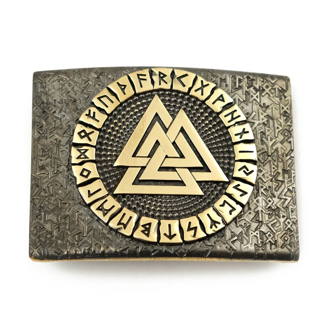 Valknut soild brass belt buckle, Scandinavian Runes belt - 皮带/腰带 - 其他材质 金色
