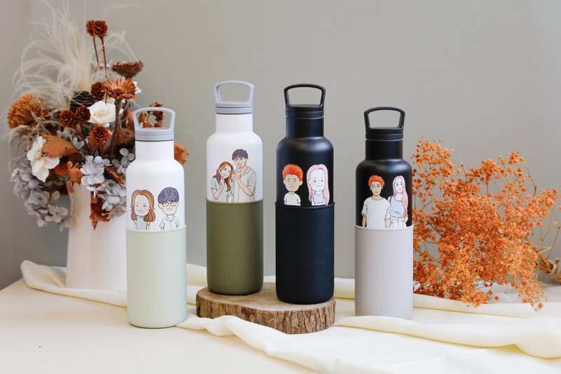 定制化礼物 【似颜绘】 590ml 保温瓶 | 黑/ 白瓶系列 - 订制画像 - 其他金属 多色