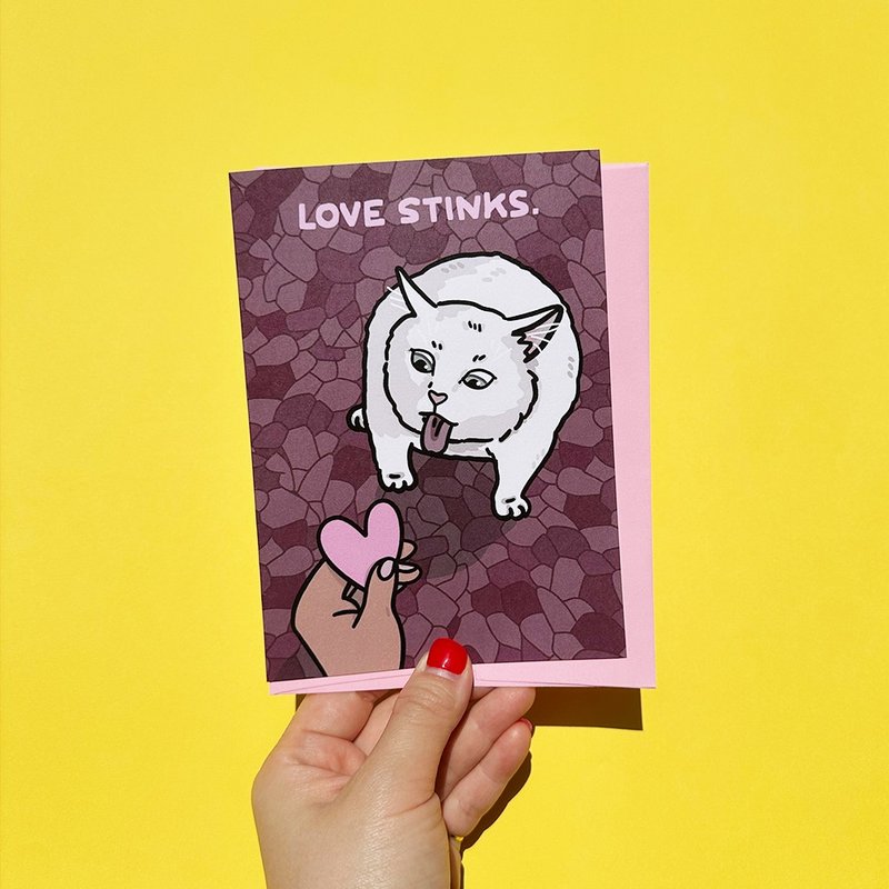 Love Stinks 猫咪插画 祝贺卡 趣味猫咪呕吐迷因 反情人节 分手卡 - 卡片/明信片 - 纸 