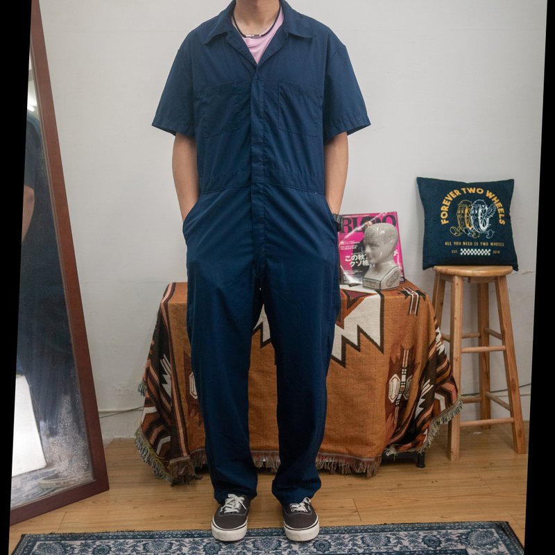 DICKIES 深蓝 连身工作服 工作裤 42/44 二手 古着 红色领标 - 男士长裤 - 棉．麻 蓝色