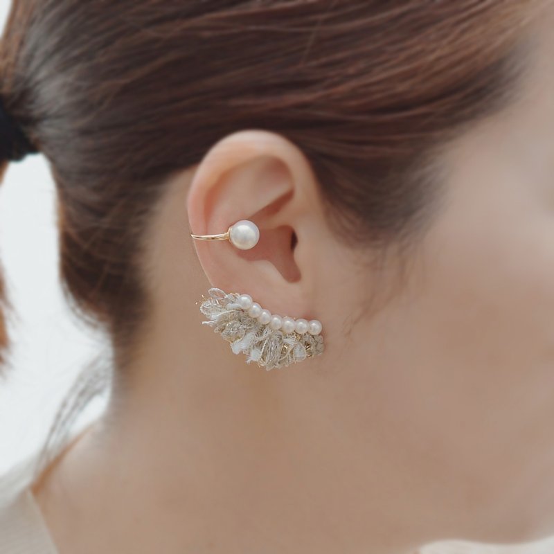 Pearl and tassel ear cuffs / Silver - 耳环/耳夹 - 其他材质 银色
