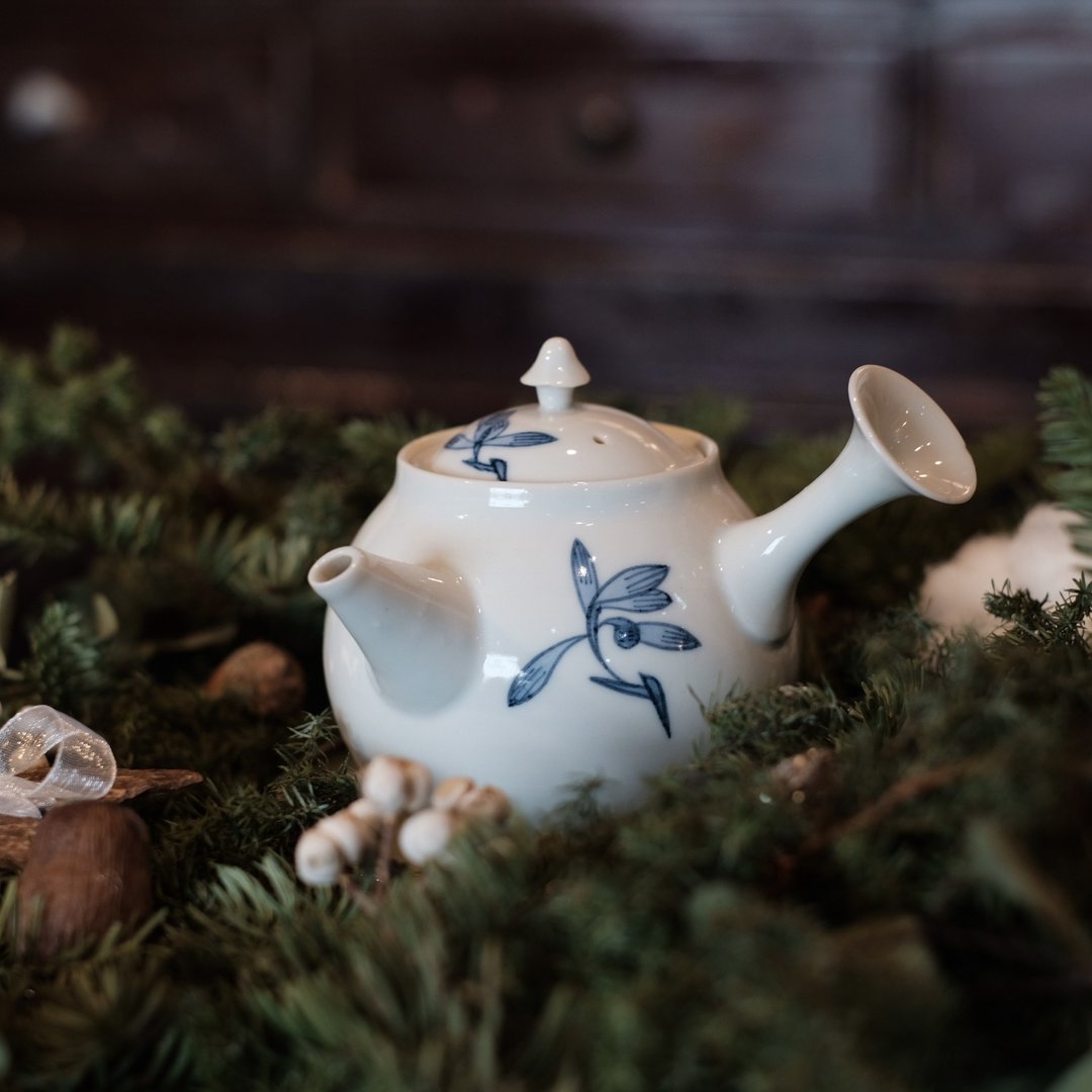 【日本古美术】平安春峰 兰草纹 白瓷急须 侧把壶 茶壶 - 茶具/茶杯 - 瓷 
