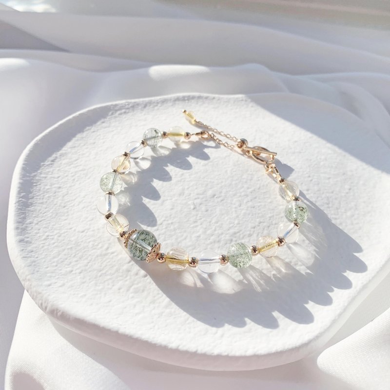 绿幽灵 金发晶 白水晶 14k包金 天然水晶手链 - 手链/手环 - 水晶 多色