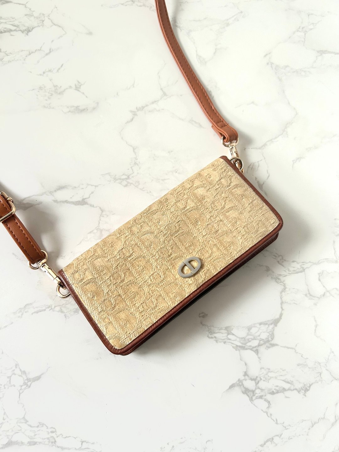 【特选货品】- 中古二手 Dior 大地色老花单肩侧背斜孭背包长皮夹 - 侧背包/斜挎包 - 真皮 咖啡色