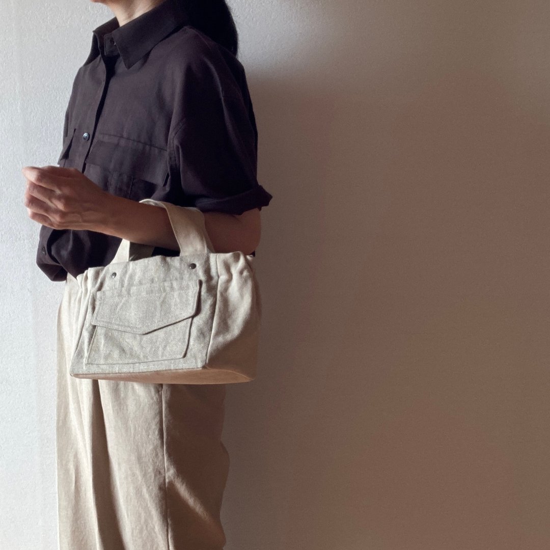 Gather Tote Pocket*Mini 象牙白 8号帆布 迷你托特包 翻盖口袋 - 手提包/手提袋 - 棉 白色