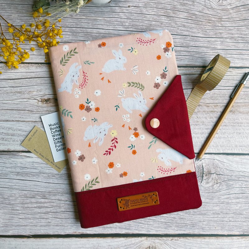 粉红花兔款-A5手工布书套/布书衣/手帐书衣/不含笔记本 - 书衣/书套 - 聚酯纤维 粉红色