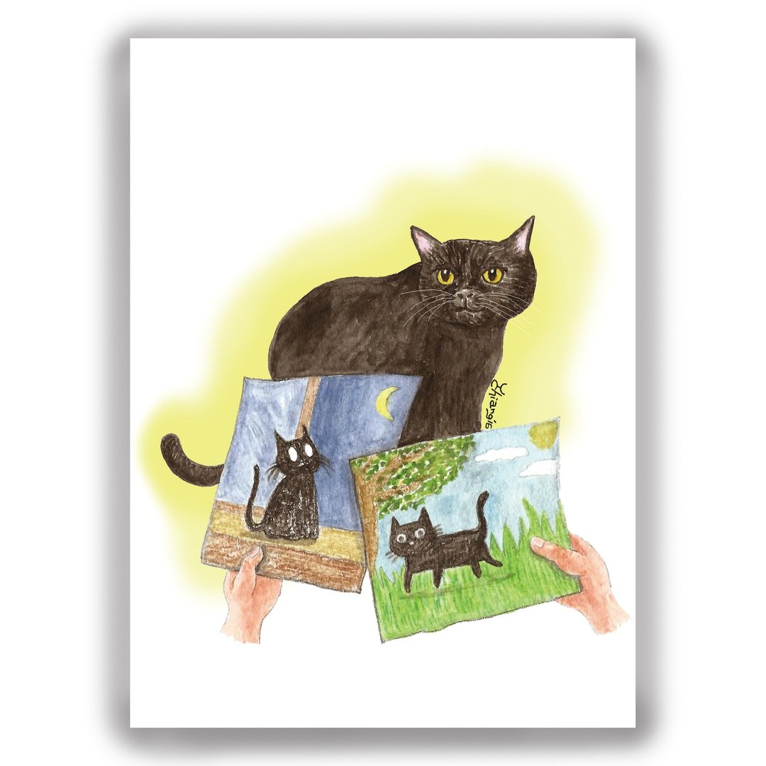 手绘插画万用卡/卡片/明信片/插画卡--猫 黑猫 小猫咪 写生 水彩 - 卡片/明信片 - 纸 