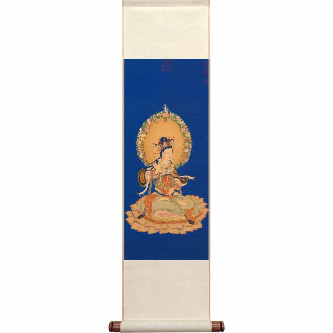 【Mini轴】清 丁观鹏 画莲座文殊像 (L)| 故宫典藏 | 艺术挂轴 - 海报/装饰画/版画 - 纸 蓝色