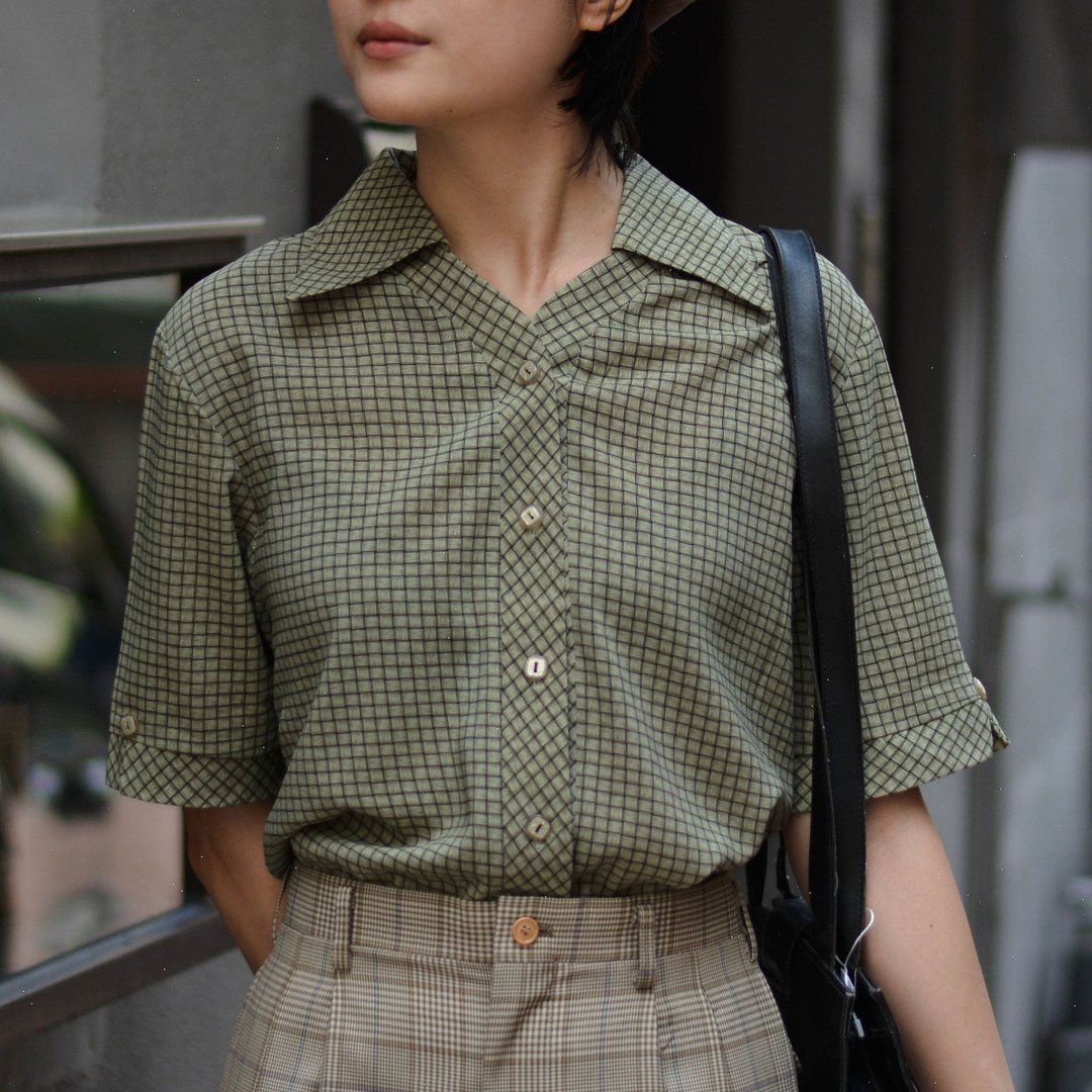 绿豆糕 |  古着短袖衬衫 - 女装衬衫 - 其他材质 