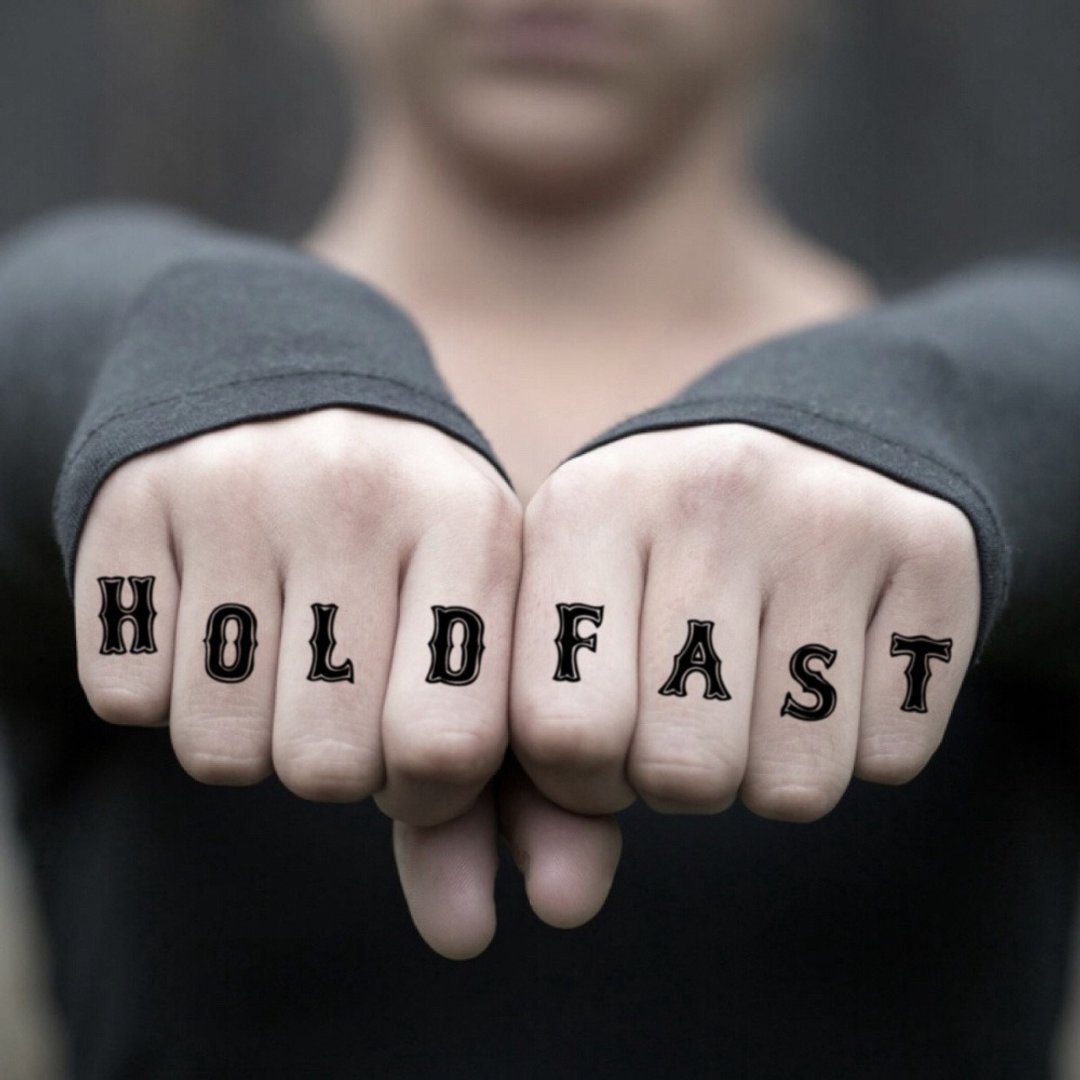 OhMyTat 坚守 Hold Fast 刺青图案纹身贴纸 (2 张) - 纹身贴 - 纸 黑色