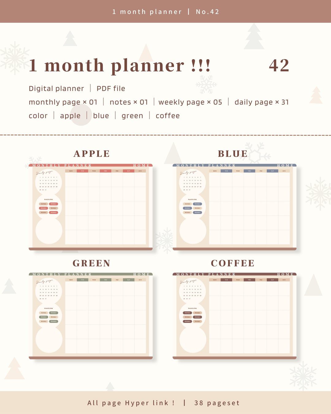 [1 month planner / No.42 / horizontal] Digital planner that can be used repeatedly every month - 其他数码商品 - 其他材质 