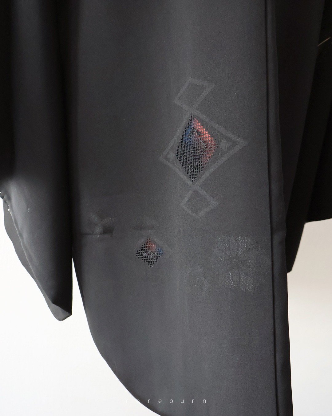 日本制和风印花黑色古着羽织和服外套 - 女装休闲/机能外套 - 聚酯纤维 黑色