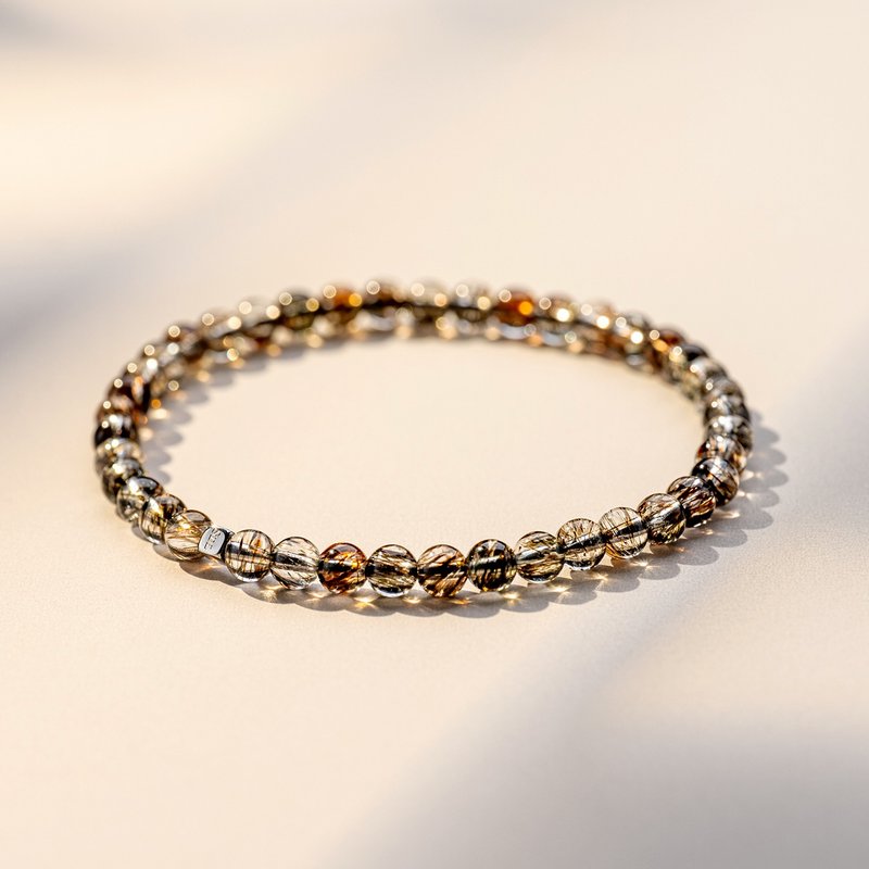 冰透黑金超 | 天然能量水晶手串 | 4-5mm D11211 - 手链/手环 - 水晶 黑色