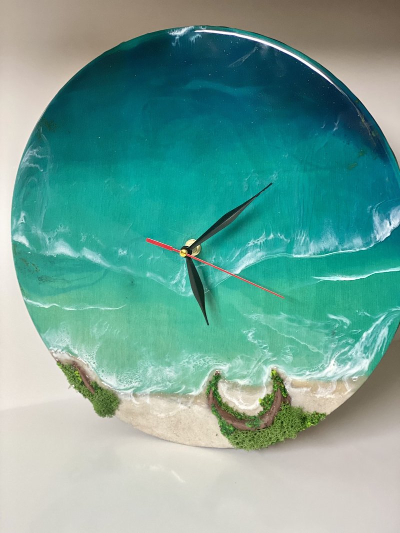 Ocean wall clock, blue laguna resin sea beach 沙灘 掛鐘 海 - 时钟/闹钟 - 树脂 蓝色