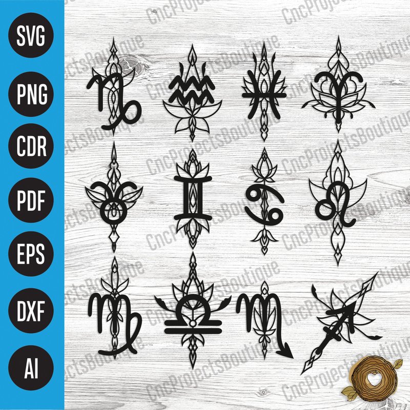 Zodiac Signs SVG Bundle, Horoscope Svg, Astrology svg Design - Eps, Pdf, Dxf - 插画/绘画/写字 - 其他材质 