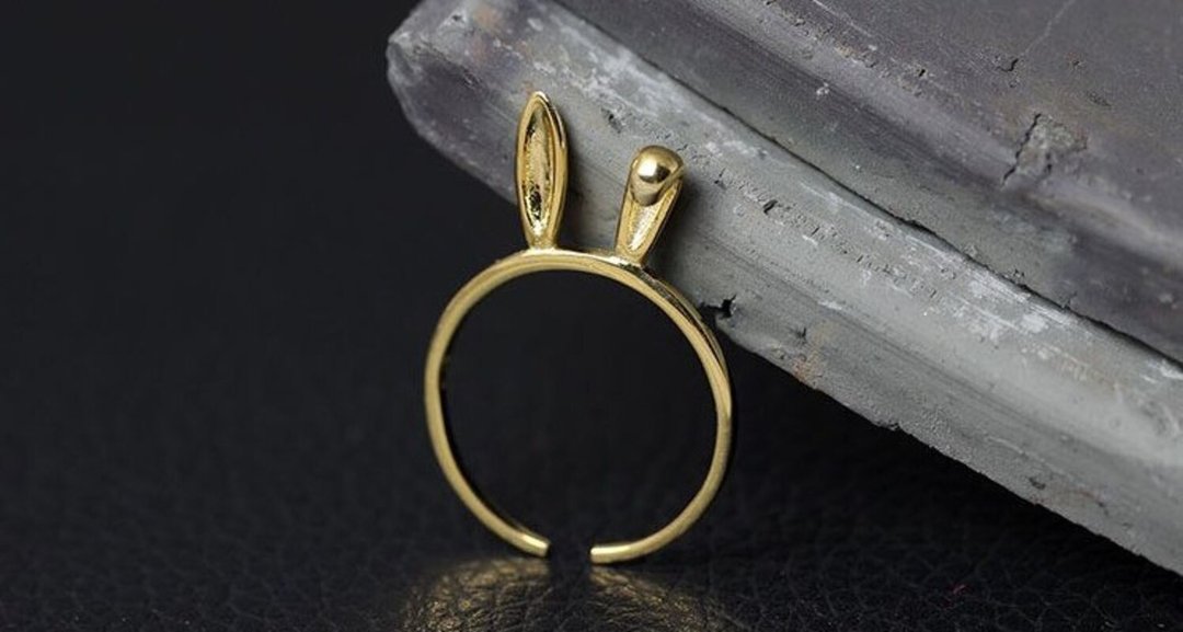 Real S 925 Sterling Silver Lovely Rabbit Rings Personalized Long Ears Open Ring - 戒指 - 银 多色