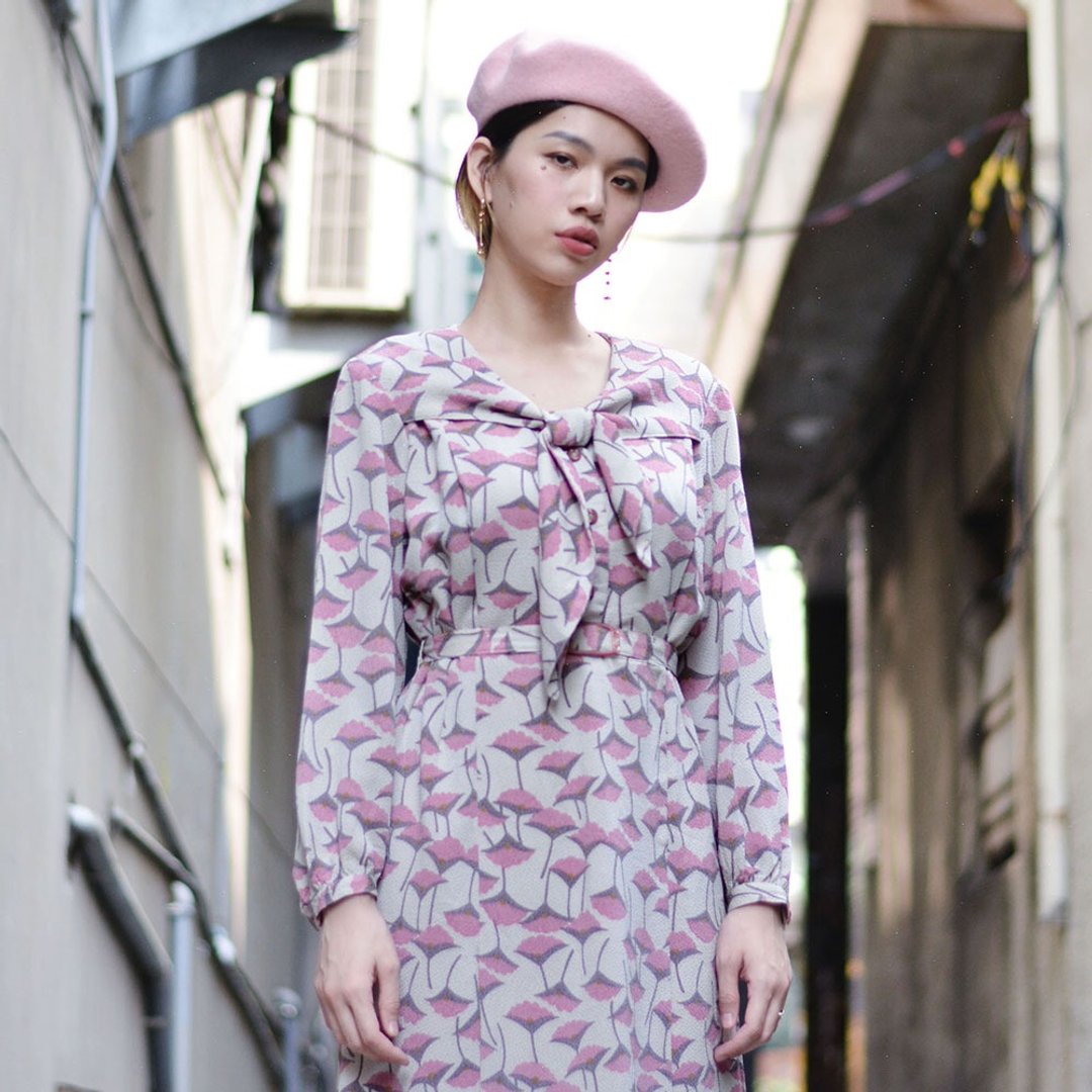 粉杏  |  日本古着长袖洋服 - 洋装/连衣裙 - 其他材质 