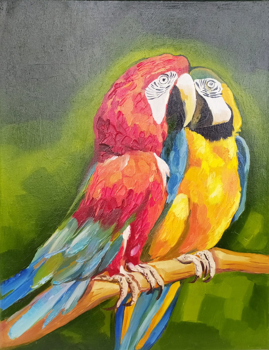 Parrots in love oil painting on stretcher animals birds art impasto technique - 墙贴/壁贴 - 其他材质 多色