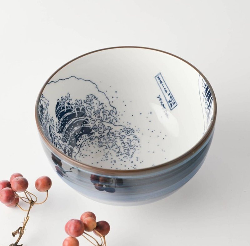 美浓烧-北斋神奈川冲浪里大碗12.8cm - 碗 - 瓷 蓝色