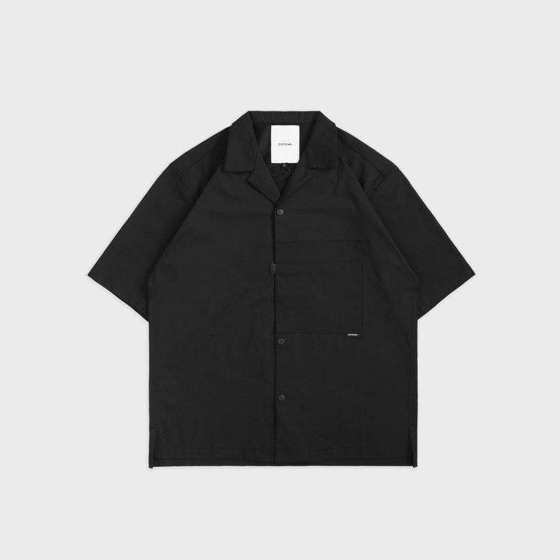 DYCTEAM - 日常系列 纸感 LYCRA_短袖开襟领衬衫 - 男装衬衫 - 其他材质 黑色