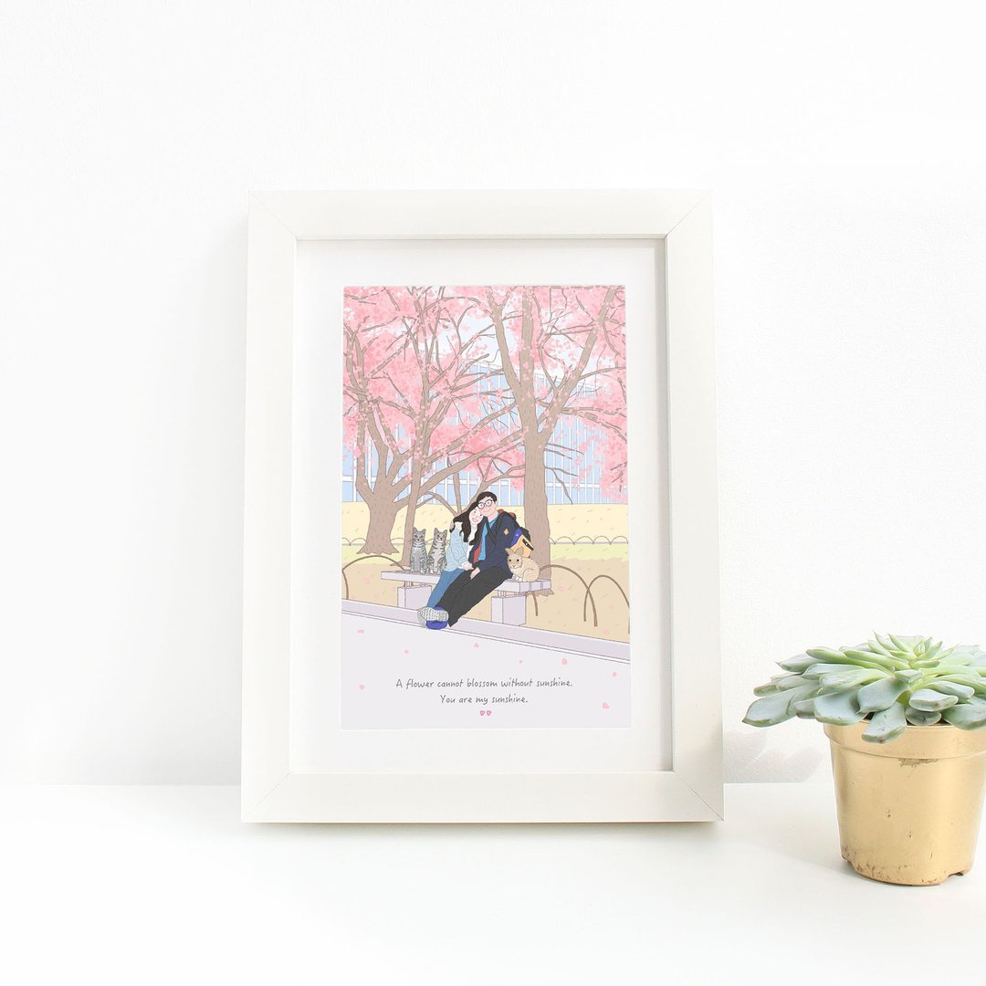 Custom illustraton of couple with pets. - 海报/装饰画/版画 - 纸 粉红色