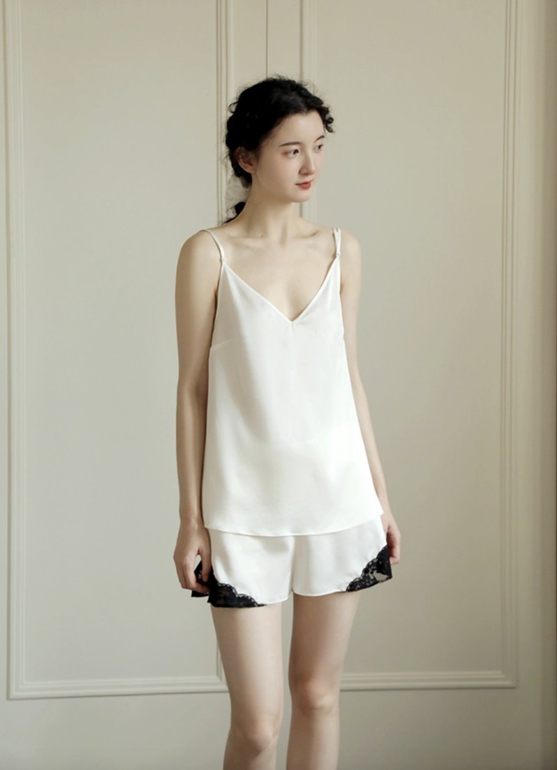 法式复古 真丝吊带短裤套装 性感纯欲桑蚕丝睡衣 - 居家服/睡衣 - 丝．绢 多色