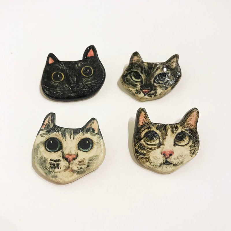 定制化 白陶 胸针 猫 - 胸针 - 陶 白色