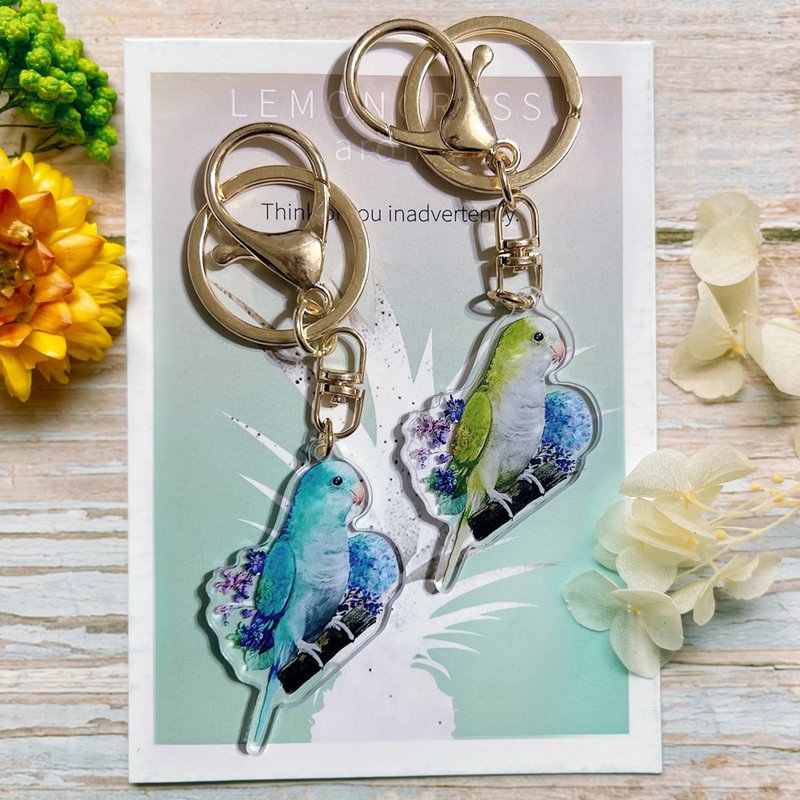 蓝绿和尚款-钥匙圈/手绘插画/压克力钥匙圈 - 钥匙链/钥匙包 - 压克力 蓝色