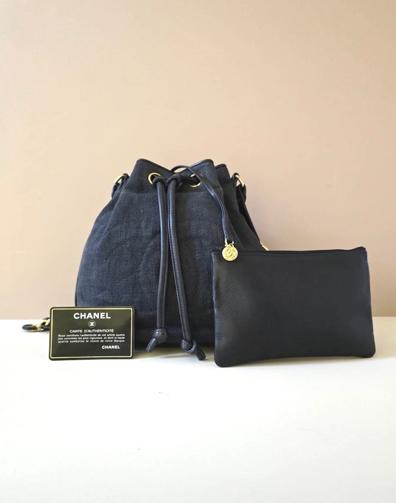 绝版中古包 Chanel古董蓝黑色水桶包 侧背包 单肩包 皮革包 二手 - 侧背包/斜挎包 - 真皮 黑色