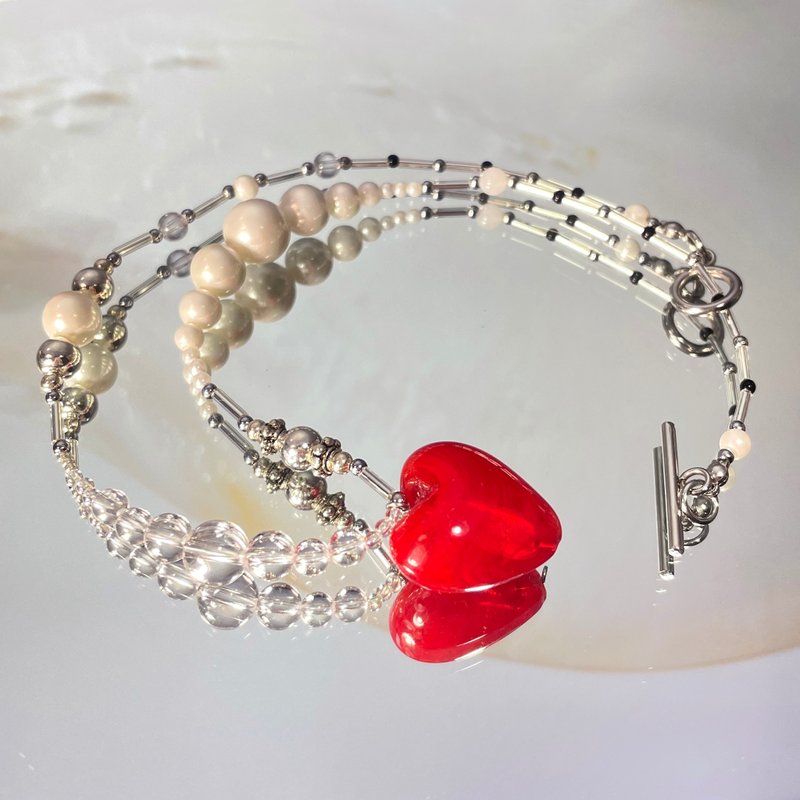 Sea Collection - “美人鱼”玻璃工艺心形项链 - 项链 - 银 红色