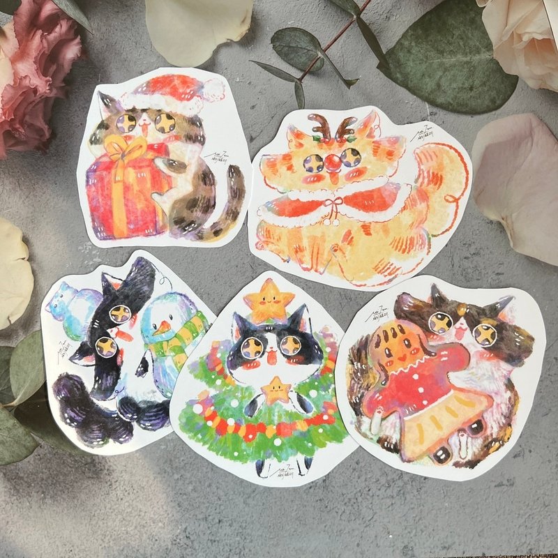 圣诞猫猫万用卡(五款) - 卡片/明信片 - 纸 多色