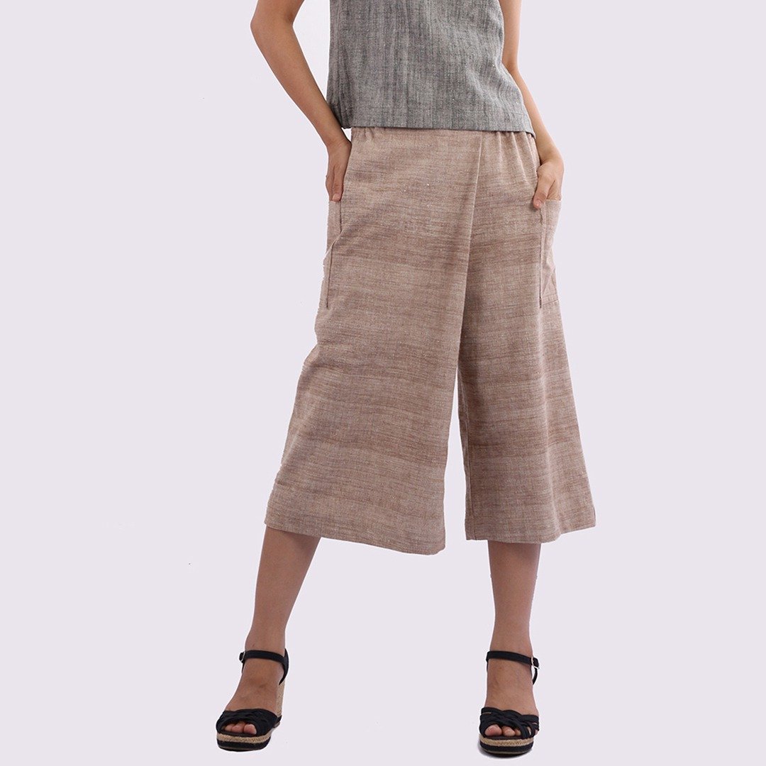 Hand Woven Cotton Pants/ Brown (Padauk) - 女装长裤 - 棉 咖啡色