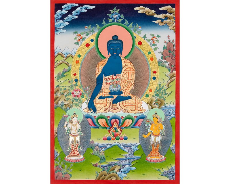 药师佛唐卡 – 愈合与宁静的永恒之光 - A72716 - 红包/春联 - 其他材质 多色