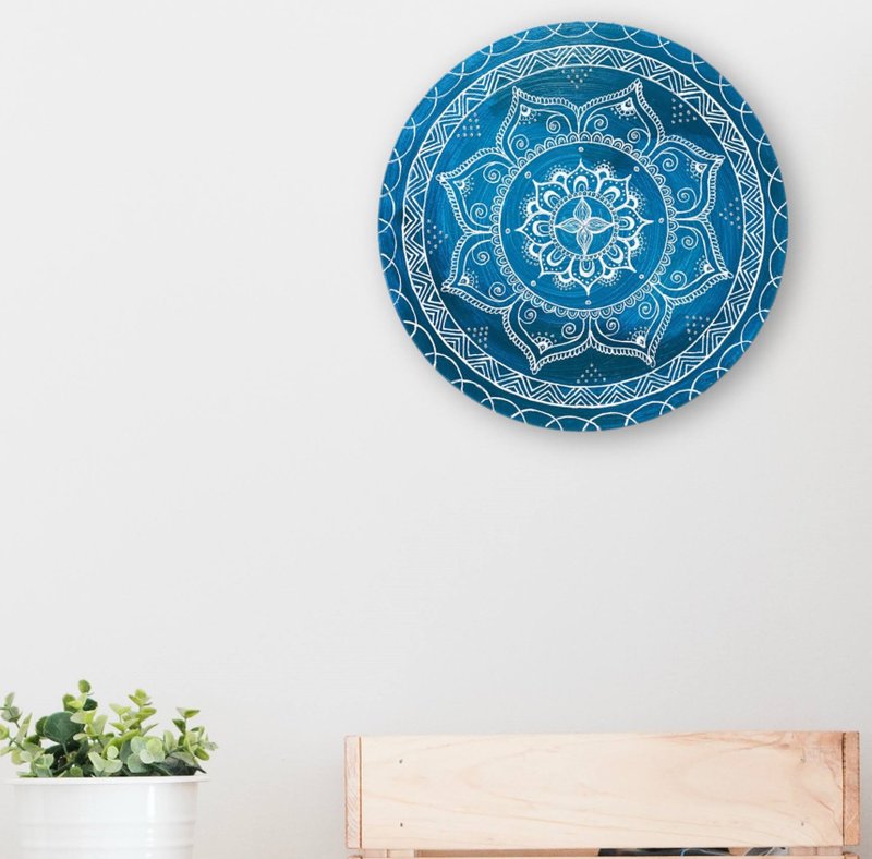 White flower mandala painting Sacred geometry wall art Elegant ethnic decor - 墙贴/壁贴 - 压克力 蓝色