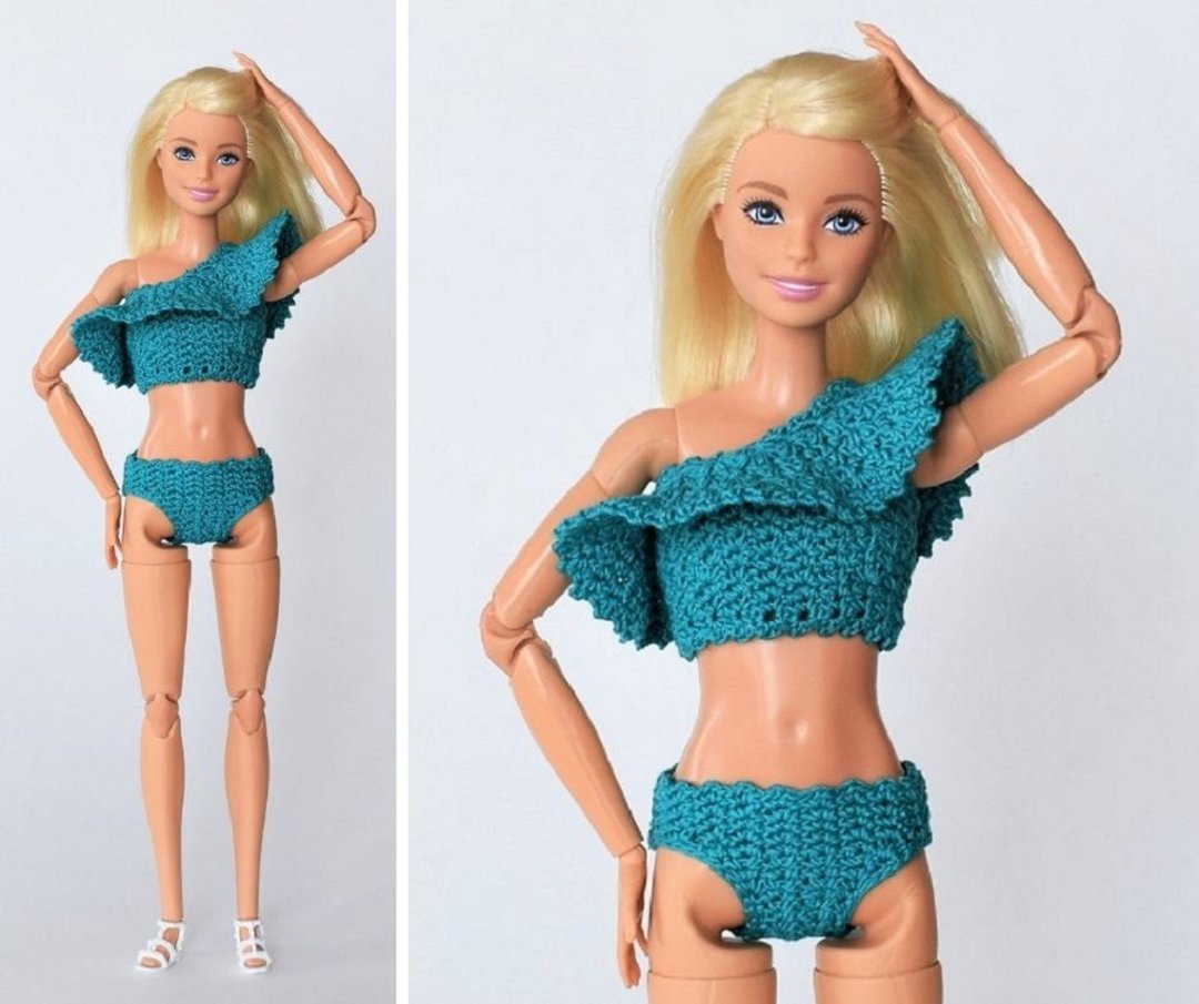Crochet swimsuit doll pattern pdf, Barbie clothes pattern digital download - 编织/刺绣/羊毛毡/裁缝 - 棉 黄色