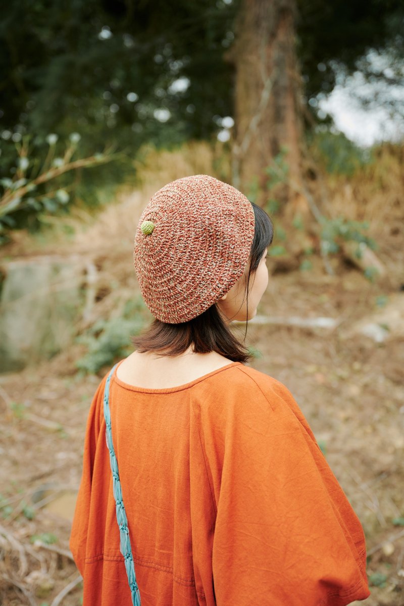 雪球贝蕾帽 - 松球 - 帽子 - 棉．麻 咖啡色