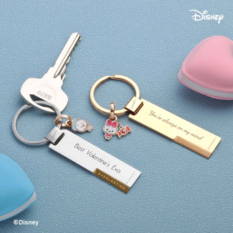 迪士尼系列情侣特别版 定制化刻字 编织皮革/钢制钥匙圈 (5色) - 钥匙链/钥匙包 - 真皮 黑色