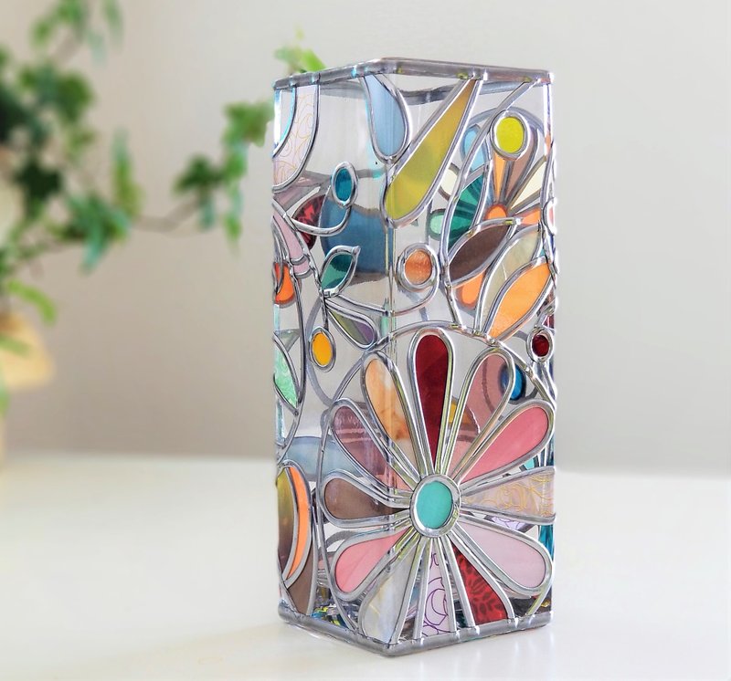 订购方形玻璃花瓶怀旧 - 花瓶/陶器 - 玻璃 多色