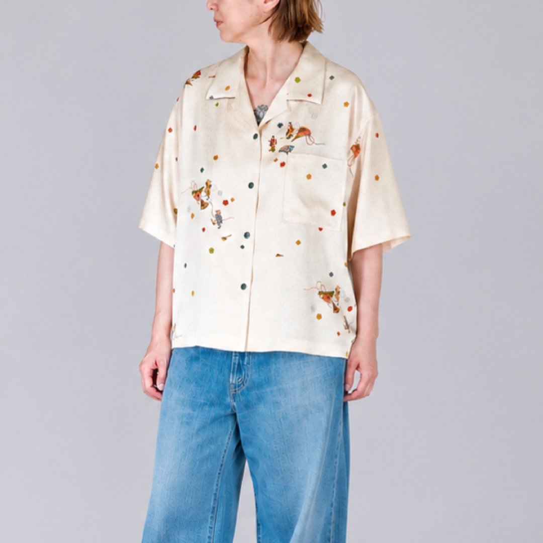 UMUI 升级改造和服真丝按扣衬衫、短款复古和服上衣、青海波 - 女装衬衫 - 丝．绢 白色