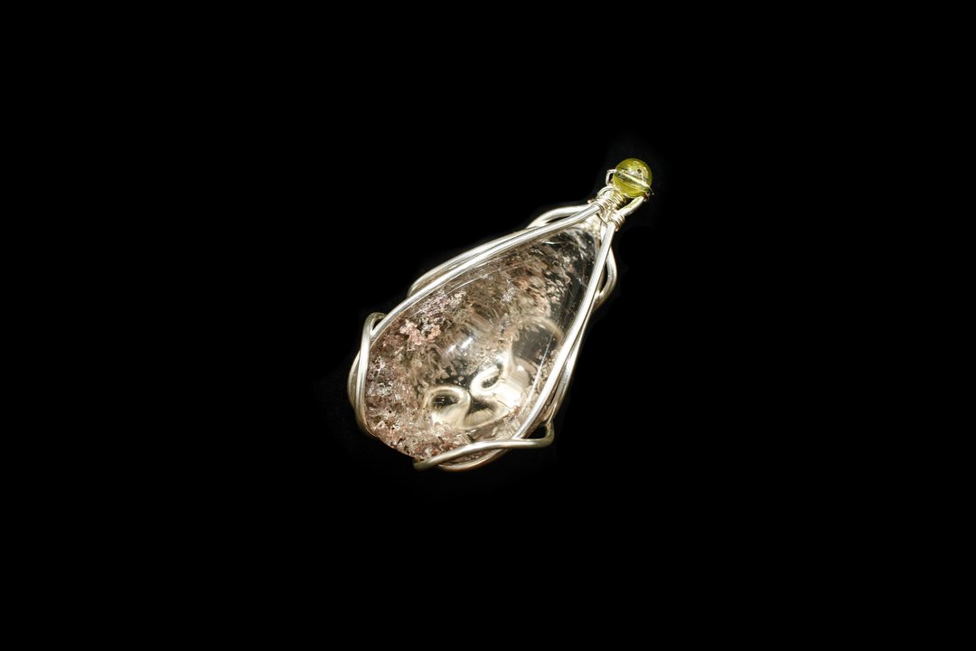 【水晶系列】白幽灵 铜缠绕坠饰 缀橄榄石 - 项链 - 宝石 多色