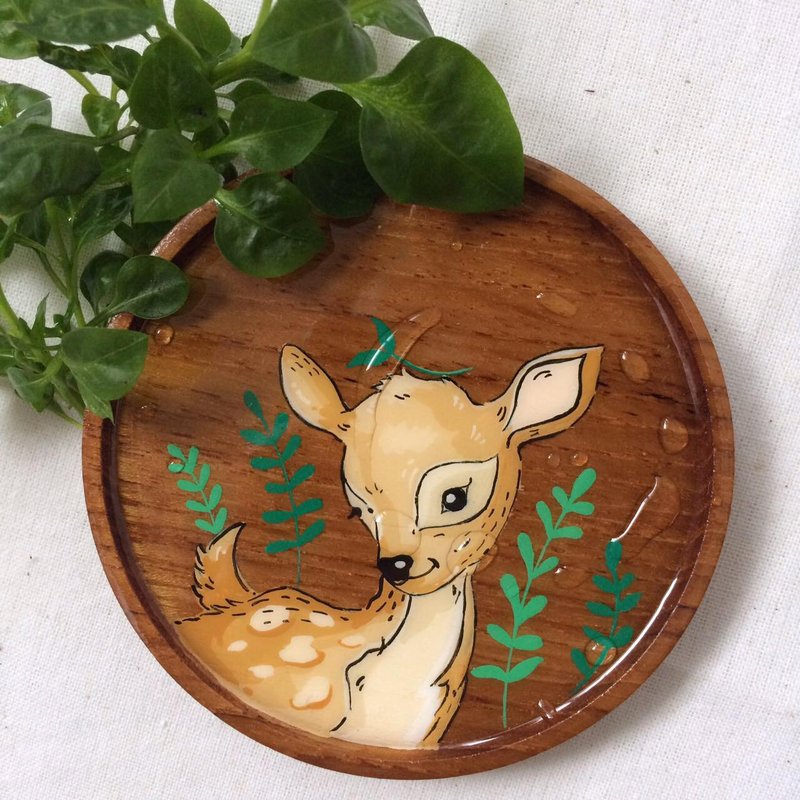 Wooden coaster deer - 杯垫 - 木头 咖啡色