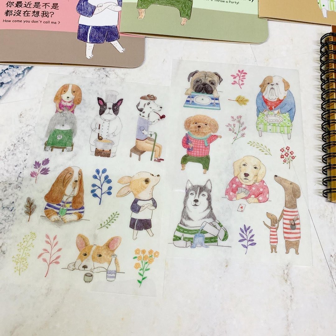 狗日子转印贴纸 文具 狗 犬类 转印贴纸 手帐周边 疗愈 插画 - 贴纸 - 塑料 白色