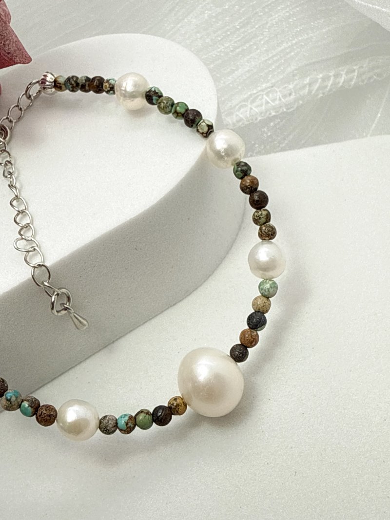 【TING】森林之心-绿松石 × 淡水珍珠能量手链 - 手链/手环 - 水晶 