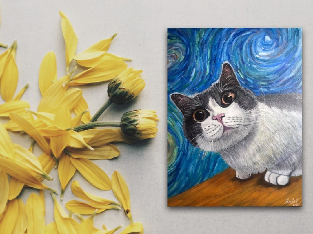 天使画廊/手工原创猫咪定制画/手工油画/宠物似颜绘 - 订制画像 - 棉 灰色